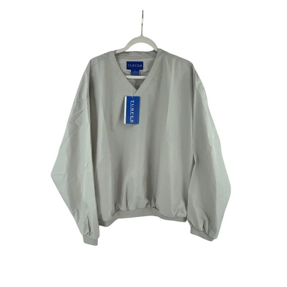 Turfer Sport Mens XL V-Neck Windbreaker Pullover Jacket Light Gray Sporty Casual - Picture 9 of 9